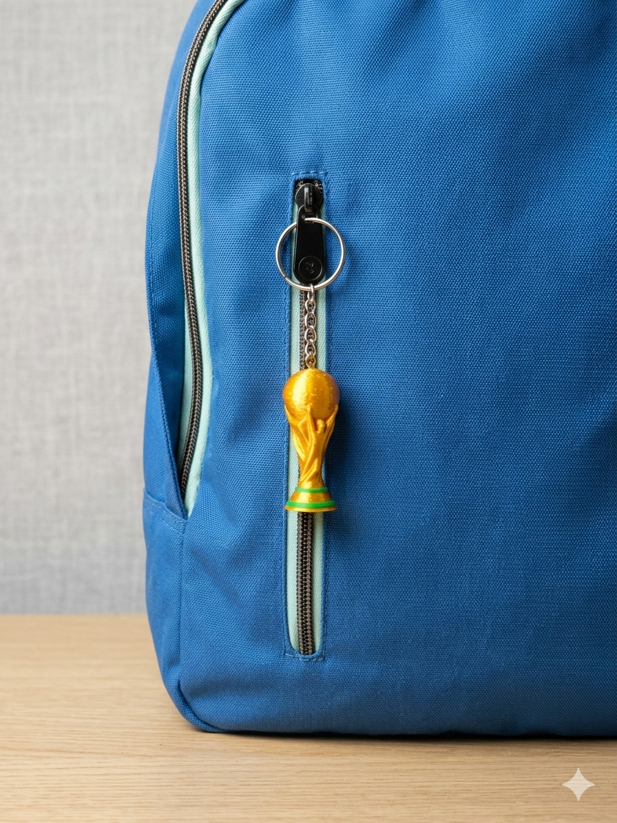 Personalised Football Trophy Keyring | Gold 3D Printed Football Trophy Keychain
