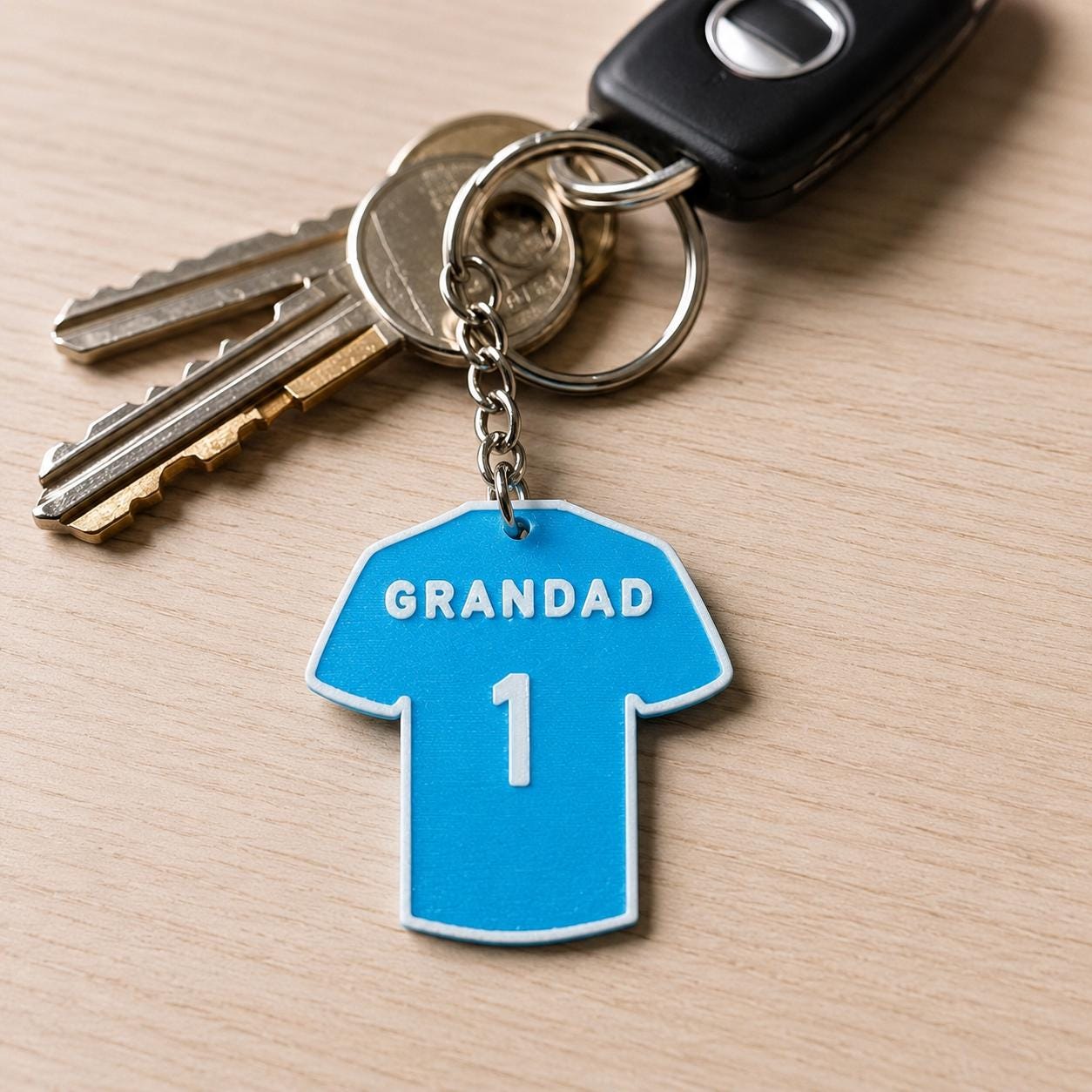 Personalised Sky Blue Football Shirt Keyring, Custom Name Number, Coventry Fan Gift