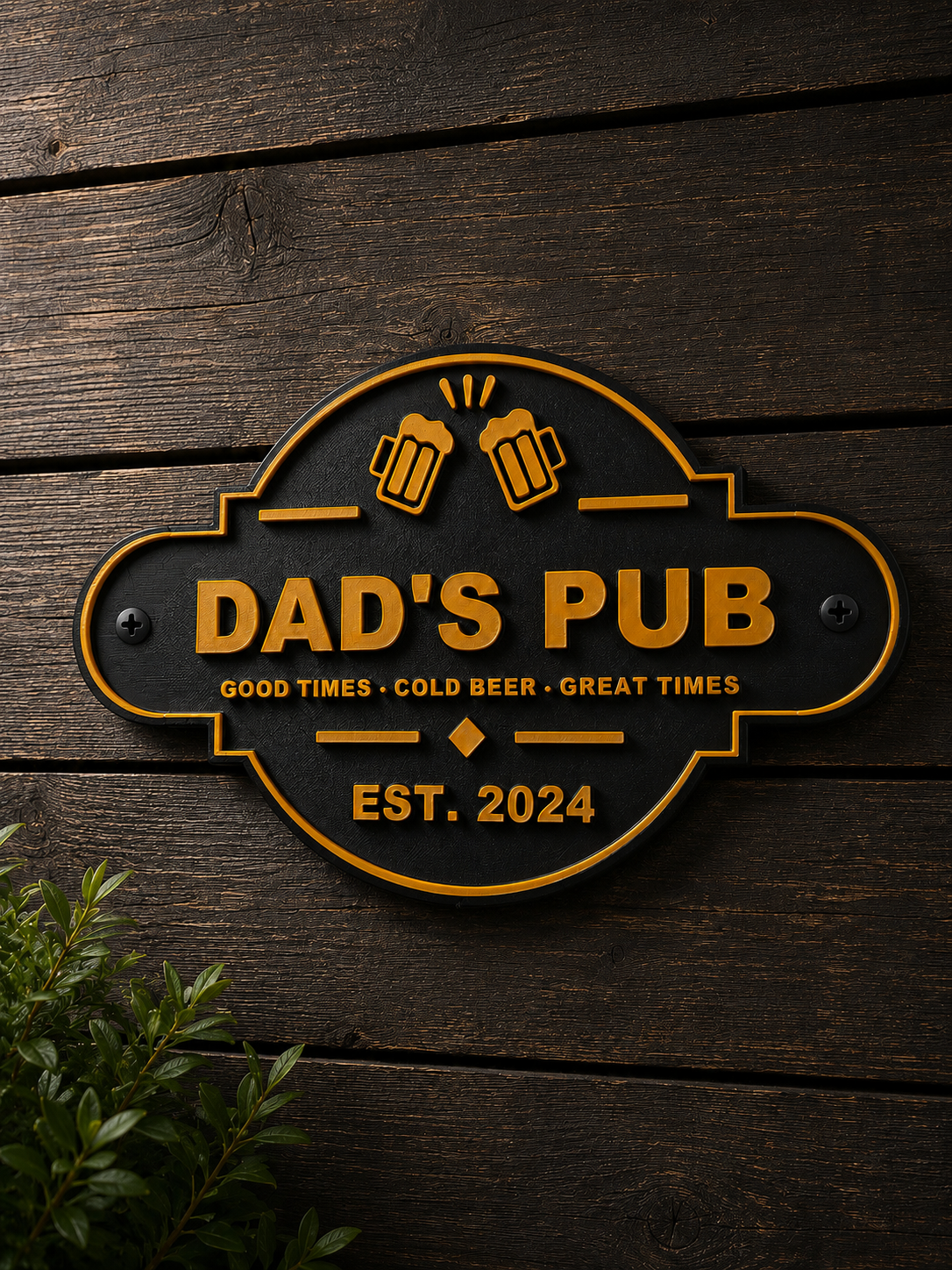 Personalised Garden Bar Sign. Custom Man Cave Plaque, Black Gold Pub Style