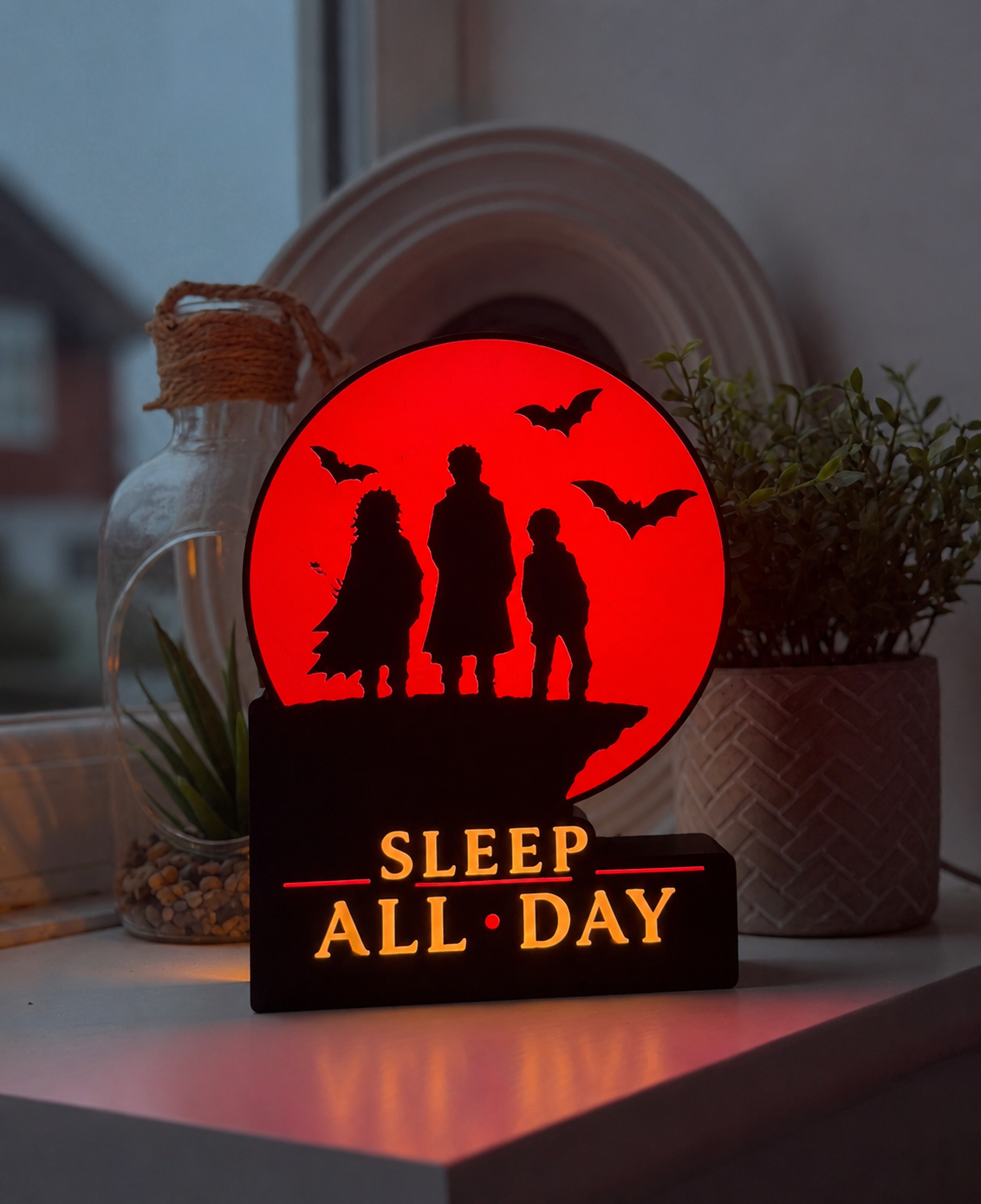 Sleep All Day LED Light Box | Vampire Inspired Lamp | Gothic Decor | Horror Fan