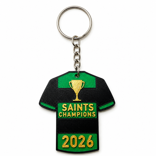 Saints Champions 2026 Keyring | Black Green & Gold Rugby Shirt Keychain | Supporter Gift | 3D Printed Celebration Keepsake