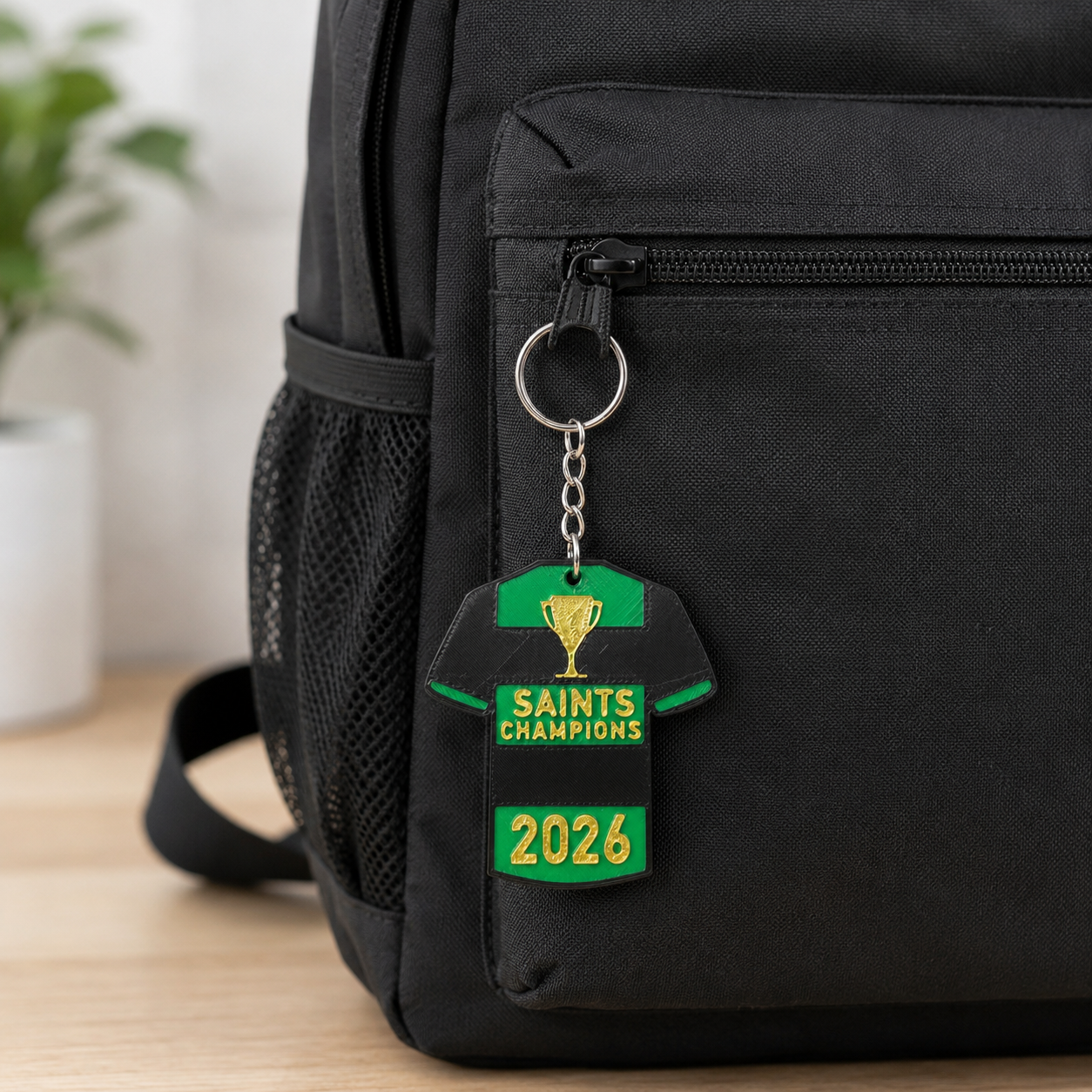 Saints Champions 2026 Keyring | Black Green & Gold Rugby Shirt Keychain | Supporter Gift | 3D Printed Celebration Keepsake