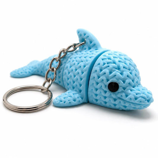 Flexible Knitted Texture Dolphin Keychain – Articulated 3D Printed Bag Charm