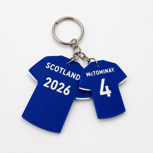 Personalised Scotland 2026 Football Shirt Keyring, Custom Player Name and Number, Scottish Football Gift